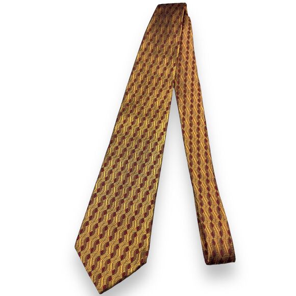 J.Z. Richards Mens Silk Dress Tie Made in Italy Gold Geometric Pattern 58 3.75 - Picture 2 of 10